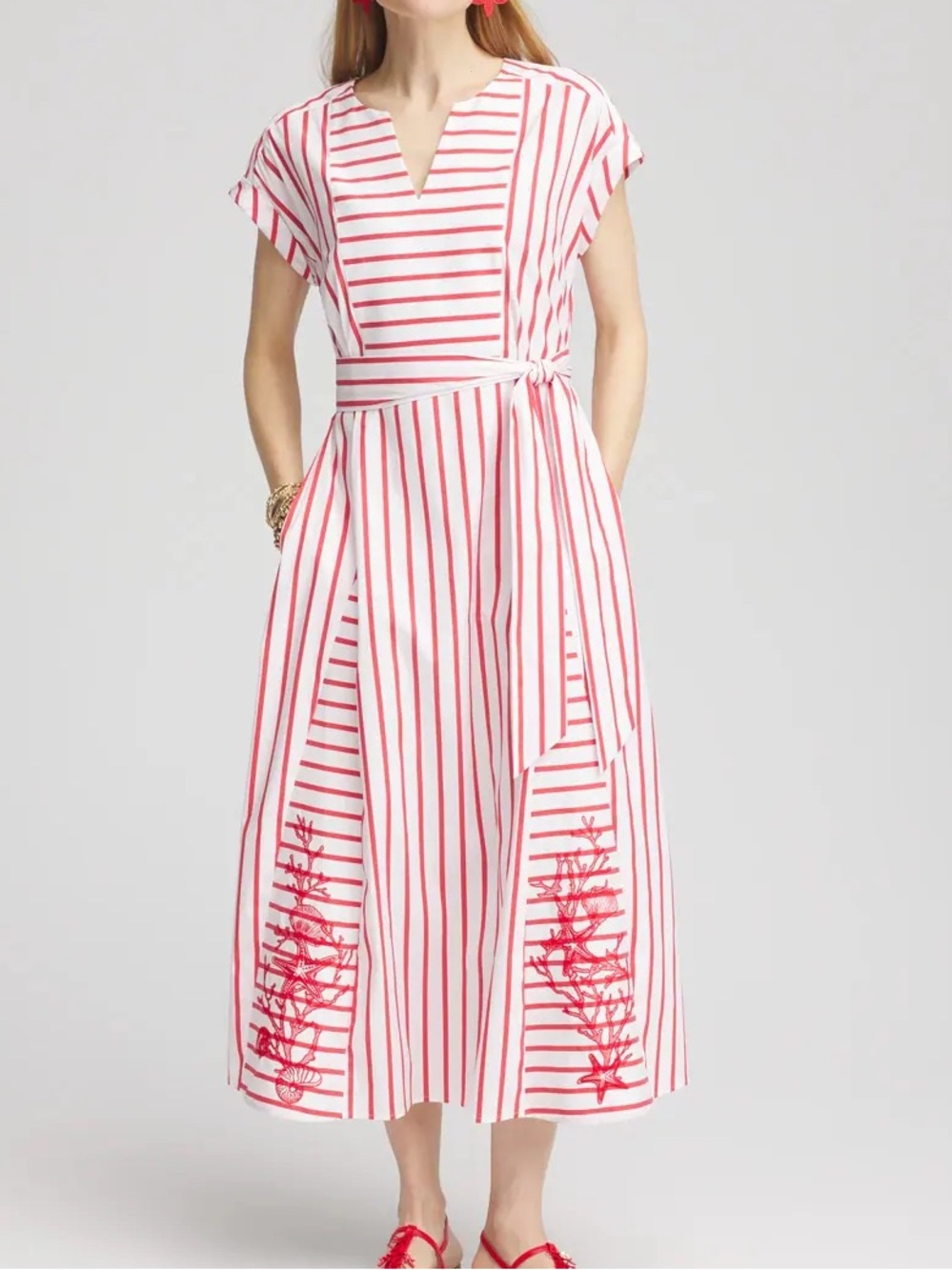 NWT Chico’s Embroidered Godet Striped Maxi Dress size 2P